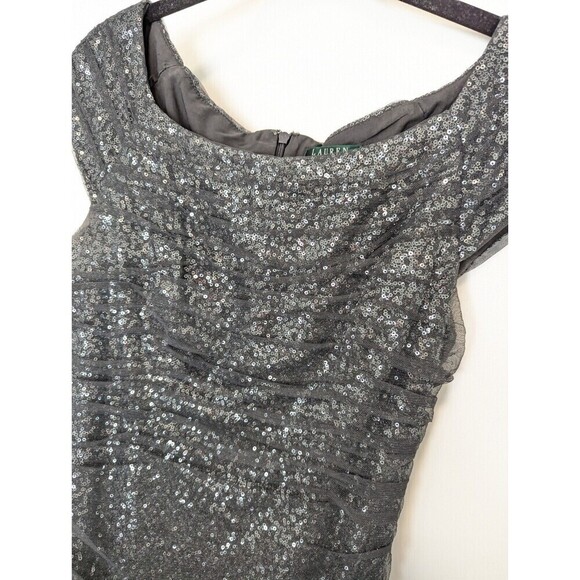 Lauren Ralph Lauren Gray Sequin Mesh Dress Size 6 - Picture 6 of 13